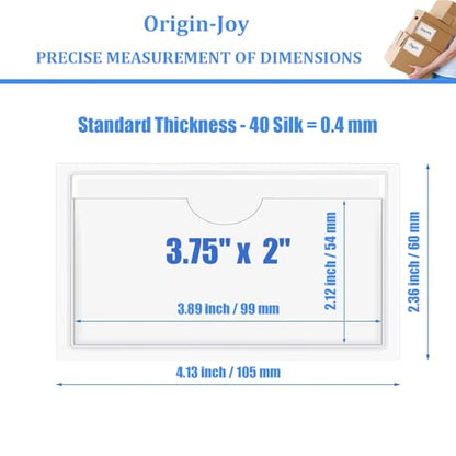 Origin-Joy 35 PCS Self Adhesive Index Card Pockets with Top Open, Clear Plastic Label Holder for Cards of Note, Library and Business, Adhesive Label Pockets & Card Holder (3.75 x 2 inch) - size: 3.75 x 2 inch, style: Horizontal