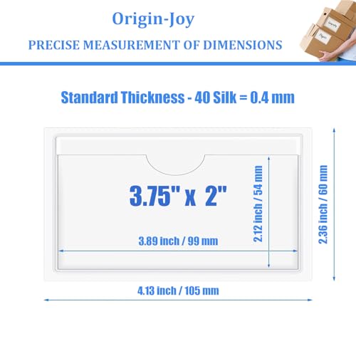 Origin-Joy 35 PCS Self Adhesive Index Card Pockets with Top Open, Clear Plastic Label Holder for Cards of Note, Library and Business, Adhesive Label Pockets & Card Holder (3.75 x 2 inch) - size: 3.75 x 2 inch, style: Horizontal