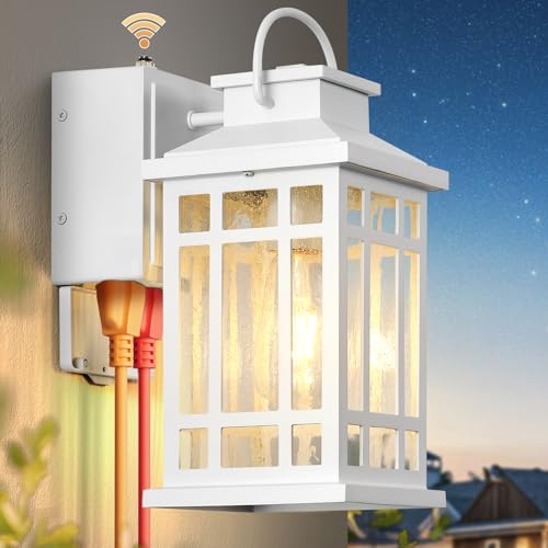 White Dusk to Dawn Outdoor Lighting with GFCI Outlet, Aluminum - color: White, size: D2D 1-Pack