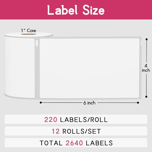 12 Rolls, 3600 Labels Replacement for DYMO 1744907 (4" x 6") - size: 4" x 6" | 1744907-12 Rolls