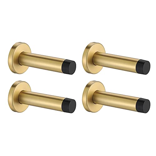 JQK Door Stopper Gold, 304 Stainless Steel Thicken 1mm Sound Dampening Door Stop Bumper Wall Protetor 4 Pack, Brushed Gold, DSB5-BG-P4 - color: Gold & Black Tip, size: 4 Pack