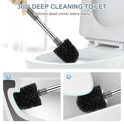 SetSail Toilet Brush and Holder 3 Pack, Self Closing Lid Toilet Bowl Brushes Holder Extra Long Handle Ventilated Toilet Brush Set for Bathroom Cleaning, Nylon Bristles, Grey - color: Gray, size: 3 packs