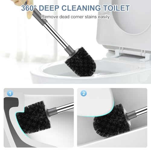 SetSail Toilet Brush and Holder 2 Pack, Self Closing Lid Toilet Bowl Brushes Holder and Extra Long Handle Ventilated Toilet Brush Set for Bathroom Cleaning, Nylon Bristles, Grey - color: Gray, size: 2 packs