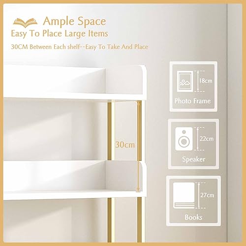 OSCHF Wide Open Shelf Bookcase, 3-Tier, White with Gold Frame - color: Gold + White, size: 3-Tier