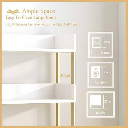 OSCHF Wide Open Shelf Bookcase, 3-Tier, White with Gold Frame - color: Gold + White, size: 3-Tier