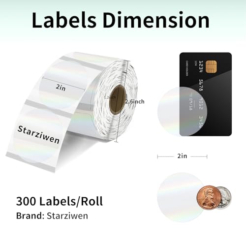 300 Labels/Roll 2" Holographic Transparent Round Thermal Labels, Waterproof Circle Blank Thermal Sticker Compatible with Direct Thermal Label Printers for DIY Logo Designs, Small Business - color: Holographic Transparent, size: 2 Inch