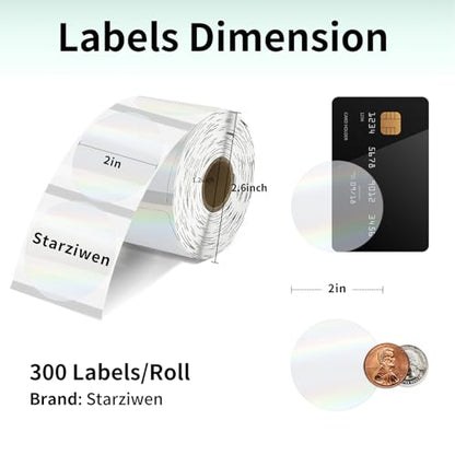 300 Labels/Roll 2" Holographic Transparent Round Thermal Labels, Waterproof Circle Blank Thermal Sticker Compatible with Direct Thermal Label Printers for DIY Logo Designs, Small Business - color: Holographic Transparent, size: 2 Inch