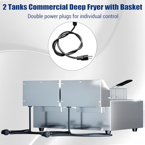 Commercial Deep Fryer with Basket, 12L Electricity Countertop Fryer Stainless Steel, 1800W Professional Food Fryer with Thermostat for Restaurant & Home, Large Capacity 12.7QT Oil Fryer, 120V - size: 11L double cylinder double screen