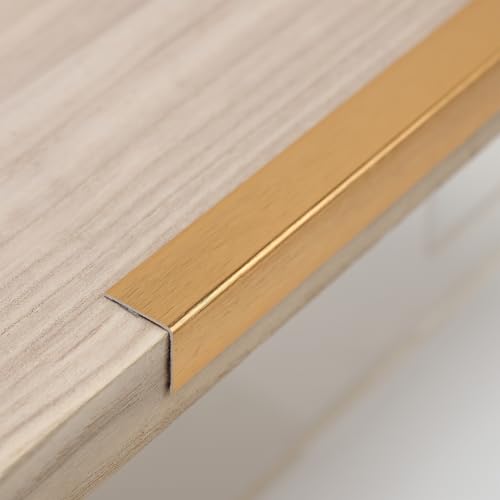 Trimold Brushed Gold Aluminum Peel and Stick L Molding Corner Guards with 90° Angle for Wall Door Frame Cabinet Baseboard Protection and Decoration, 35.4in x 0.8in (3Pcs) - color: Brushed Gold, size: 35.4in x 0.8in