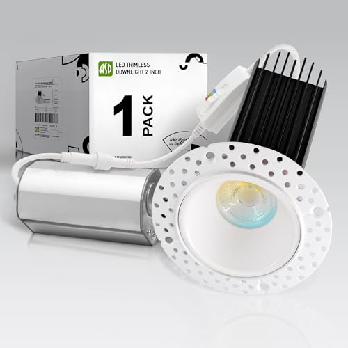 ASD 2 Inch Trimless LED Recessed Ceiling Light Fixture, Mud-in Canless Downlight with Junction Box, 5CCT Selectable 2700K-5000K, 15W 1029 Lumens, CRI90+, Anti-Glare, Dimmable, IC & Wet Rated, ETL - color: White 1 Pack, size: 2" 15 Watt