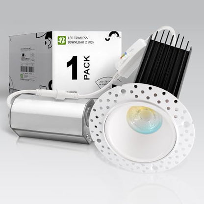 ASD 2 Inch Trimless LED Recessed Ceiling Light Fixture, Mud-in Canless Downlight with Junction Box, 5CCT Selectable 2700K-5000K, 15W 1029 Lumens, CRI90+, Anti-Glare, Dimmable, IC & Wet Rated, ETL - color: White 1 Pack, size: 2" 15 Watt