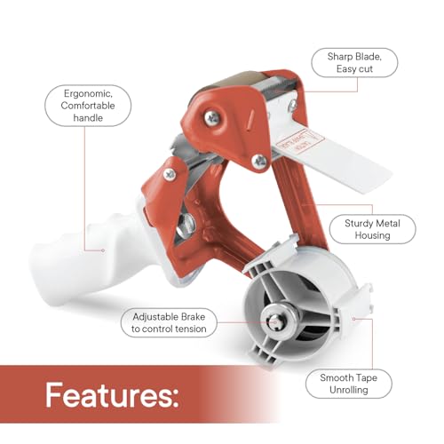 TAPEWELL Heavy Duty Metal Frame Packing Tape Dispenser Gun, 3 inch, Orange - color: Orange, size: 3 Inch