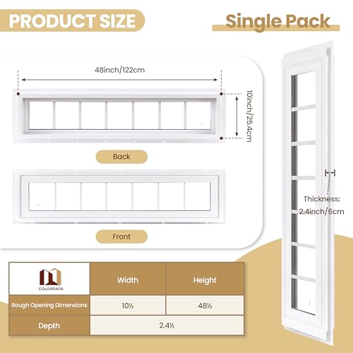 10" x 48" Vinyl Transom Window, White - color: White, size: 10" x 48"