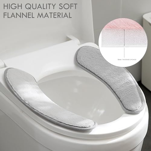 Thick and Warm Toilet Seat Cushion Cover - with Sticky Toilet Seat Cushion - Washable and Reusable Mat for Winter - Double Flap Separation, TPR Back Adhesive, Soft and Protective (Grey) - color: Gray