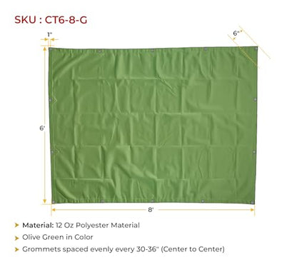 Mytee Products 6' x 8' Green Canvas Tarp 12oz Heavy Duty Water Resistant - color: Green (1 Pc), size: 6' x 8'