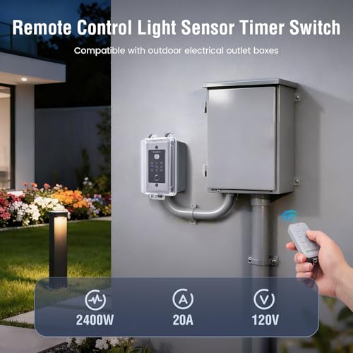 SURAIELEC 20A Hardwired Dusk to Dawn Timer Switch with 100FT Remote Control