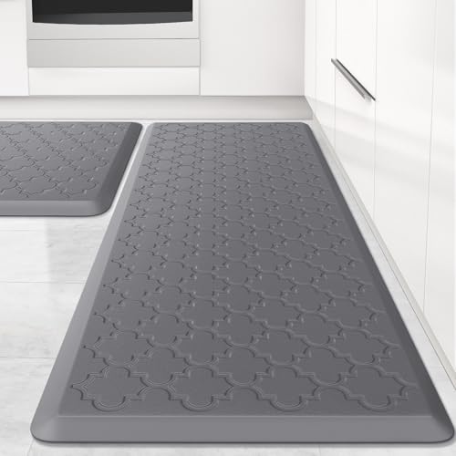 Kitchen Mat 2 PCS Cushioned Anti-Fatigue Floor Mat Standing Mat for Kitchen - color: Stylish Grey, size: 20"x30"+20"x47"