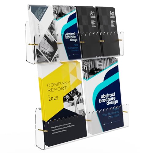 Brochure Holder Wall Mount, 2 Pack Acrylic Modular Flyer with Adjustable Magnetic Golden Bolt, Wavy Lace Pamphlet Display Stand for Organizer Trifold Flyer, Document, Leaflet, 4 Slots - color: 4 Slots
