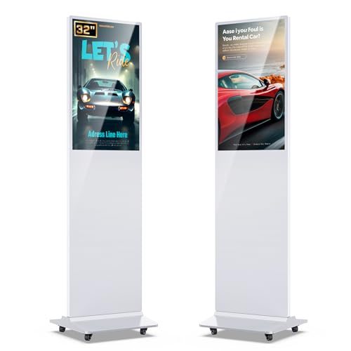 MWE 32 Inch Digital Signage Advertising Display Kiosk, CMS System, LCD Screen Indoor Floor Standing Commercial Totem Vertical Poster Android OS, White - color: White, size: 32 inch, style: NonTouch-Screen