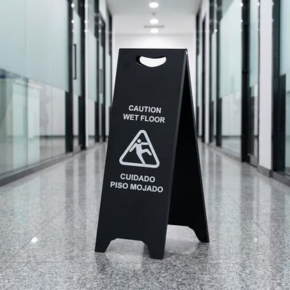 Bilingual Caution Wet Floor Sign, Foldable A-Frame Stand Commercial Grade - color: black