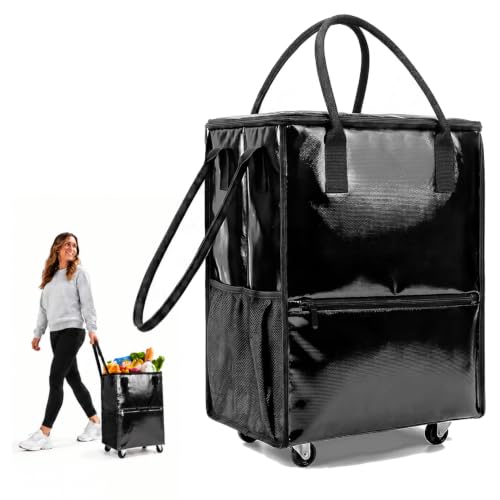 Reusable Grocery Bags on 4 Wheels, 18 Gallon Rolling Shopping Tote Bag - color: Black