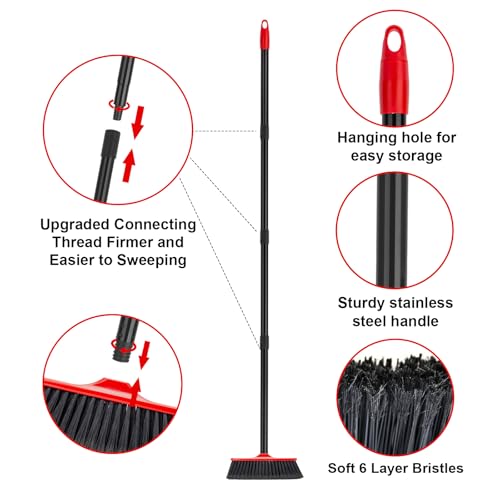 KeFanta 3 Pcs Indoor/Outdoor Brooms, House Broom with 51" Long Handle - color: 3 Pcs Red Broom