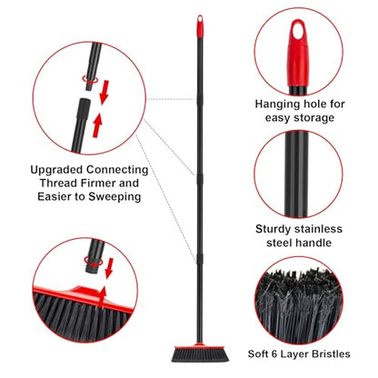 KeFanta 3 Pcs Indoor/Outdoor Brooms, House Broom with 51" Long Handle - color: 3 Pcs Red Broom