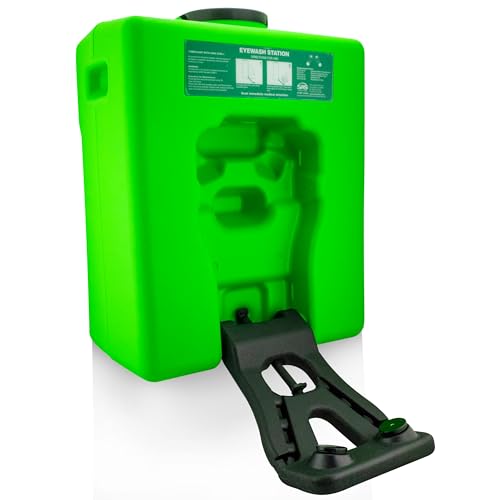 SAS Safety Corp Eyewash Station. 9.65 Gallon Capacity. Green Color. Portable Gravity Fed. Lockable Cap. Portable Unit Measures 20.15" x 16.5" x 9.5". (5134-00)