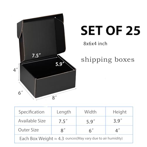 8x6x4 Black Shipping Boxes for Small Business, Packing, 25 Pack - color: Black, size: 8x6x4 Inch