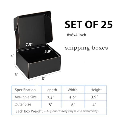 8x6x4 Black Shipping Boxes for Small Business, Packing, 25 Pack - color: Black, size: 8x6x4 Inch