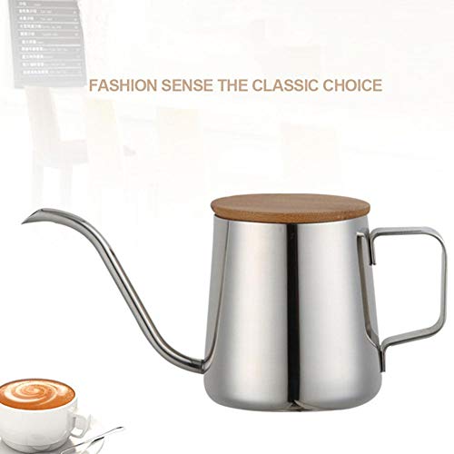 Gooseneck Pour Over Kettle, 12oz/350ml Stainless Steel Coffee Kettle with Wooden Lid, Long Spout for Precise Pouring, Hand Drip Coffee & Tea Pot