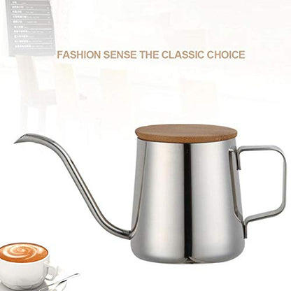 Gooseneck Pour Over Kettle, 12oz/350ml Stainless Steel Coffee Kettle with Wooden Lid, Long Spout for Precise Pouring, Hand Drip Coffee & Tea Pot