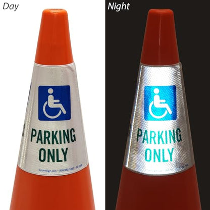 SmartSign 6-Pack "Handicapped Parking Only" Reflective Cone Message Sleeve Collar with Symbol, 360-Degree Visibility, Non-Adhesive Vinyl Signs for Traffic Safety Cones, 3-Side Print [Cone Not Included] - color: Handicapped Parking Only, size: Pack of 6