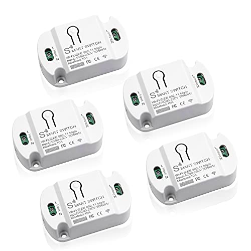 10A KR2201WB Wi-Fi Wireless Smart Basic Switch for Smart Home Smart Life APP Compatible with Alexa & Google Home Assistant No Hub Required Support DIY Module (5-Pcs) - style: 10A 5 Pcs.