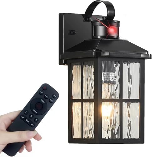 Porch Lights Outdoor with Remote, Motion Sensor Exterior Lighting Fixtures - color: 1 Black RW
