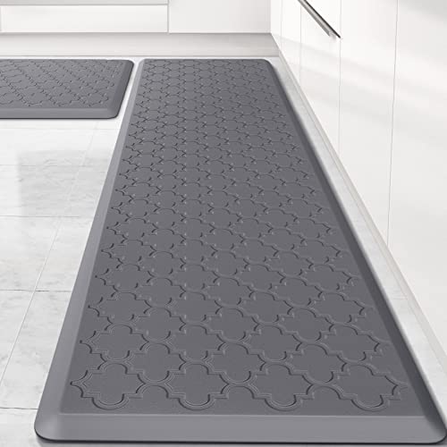 Kitchen Mat 2 PCS Cushioned Anti-Fatigue Floor Mat Standing Mat for Kitchen - color: Stylish Grey, size: 17.3"x28"+17.3"x60"