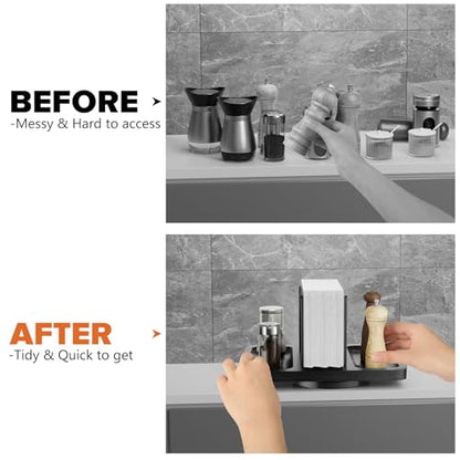 Rotating Napkin Holder for Table with Salt Pepper Shakers Caddy, Black - color: Black