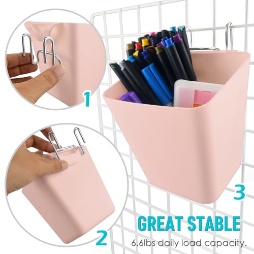 6Pack Pink Grid Wall Bins Hanging Cups with Back Hook, Gridwall Shelf Bins - color: Pink