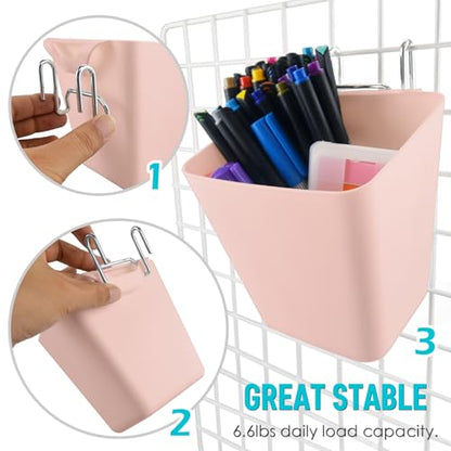 6Pack Pink Grid Wall Bins Hanging Cups with Back Hook, Gridwall Shelf Bins - color: Pink
