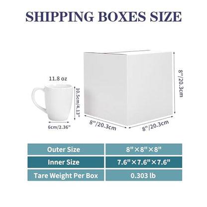 Shipping Boxes 8X8X8 Set of 25, White Corrugated Cardboard Box for Mailing Business Packaging - size: 8x8x8 Inches