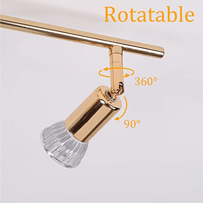 Qcyuui Modern 4-Light Track Lighting Kit, Flush Mount Gold Finish Ceiling Spot Lights Fixture, LED Track Light with Gold Flexibly Rotatable Light Head for Kitchen, Living Room, 4GU10 Bulb (Included) - color: Gold