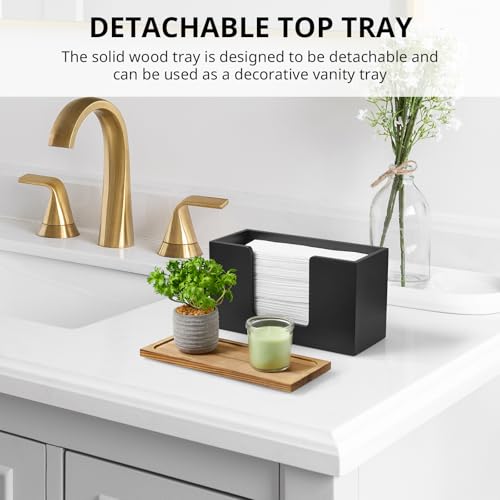 Paper Towel Dispenser Wall Mount, Wooden Bathroom Paper Towel Holder with Lid for Home and Commercial, C-Fold, Z-Fold, Trifold Paper Hand Towel Dispenser for Bathroom Kitchen Restroom, Black