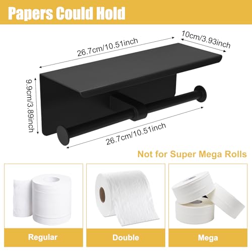 Double Toilet Paper Holder, Stainless Steel Tissue Paper Holder with Shelf Anti -Rust Toilet Paper Dispenser Wall Mounted for Bathroom (Black New) - color: Black New