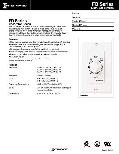 Intermatic FD30MHW 30-Minute Spring-Loaded Wall Timer for Lights and Fans, White - color: White, size: 30-Minute, style: With Hold on Timer