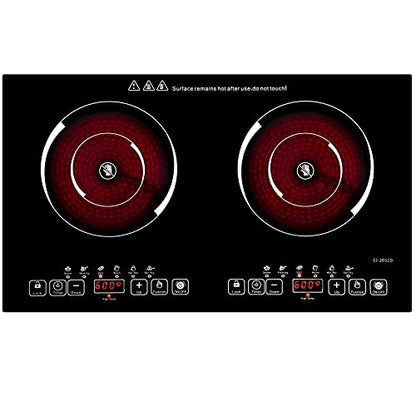 24 Inch 2 Burner Electric Cooktop, 110V Portable Ceramic Electric Stove, 2200W Adjustable Countertop Electric Hot Plate, Dual Burner Electric Cooker for Home Cooking(2 Burner Countertop round)