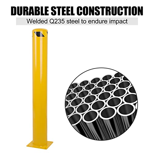 Safety Bollard, 42 Inch Height Yellow Steel Bollard Post, 5.5 Inch Diameter Pipe Safety Post, Durable Steel Safety Bollard Fits for Traffic Sensitive Area - size: 42x5.5