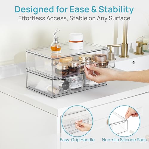 Vtopmart Clear Stackable Storage Drawers, 4 Pack Wide Plastic Organizers - style: Wide-4pack-Clear