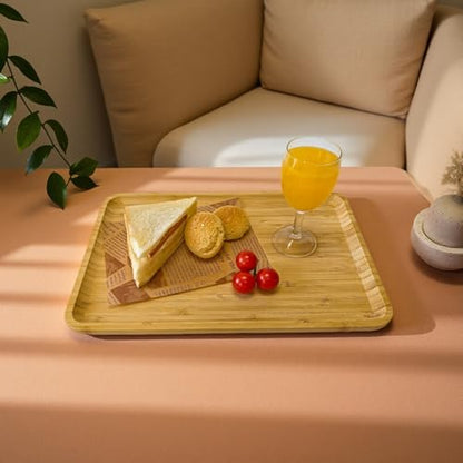 DILLMAN Bamboo Serving Tray Wooden Rectangle Dinner Food Bed Lab Tray Small - size: 14.2" x 9.5" x 0.8"