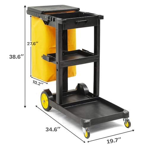 DWVO 3-Tier Janitorial Cart on Wheels,Black Cleaning Housekeeping Cart - color: Black