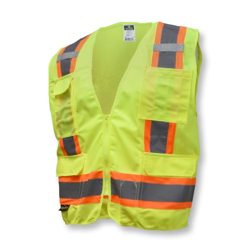 Radians SV6 Class 2 Surveyor Safety Vest, Solid Front, Mesh Back, Green 4XL - color: Safety Green, size: 4X